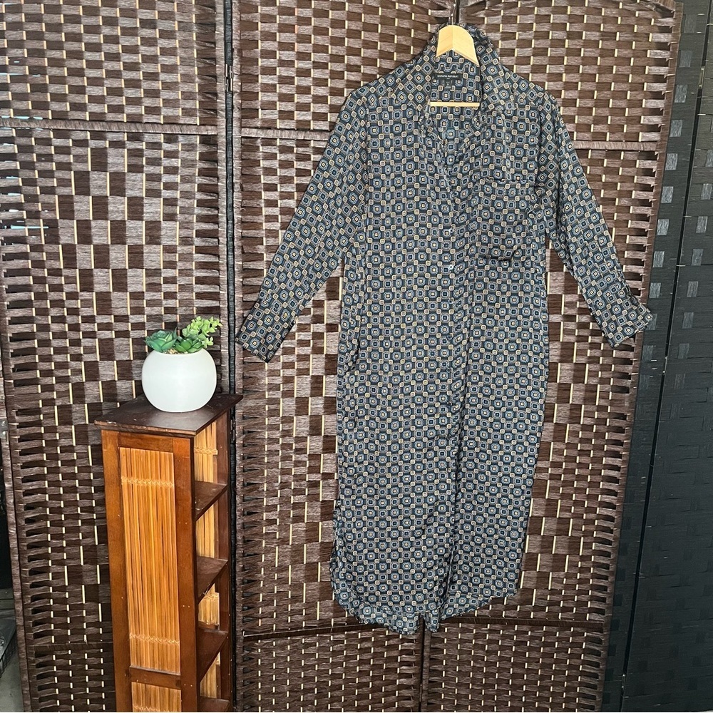 Banana Republic Navy Blue and Brown Long Sleeve Buttoned Dress - Picture 5 of 7